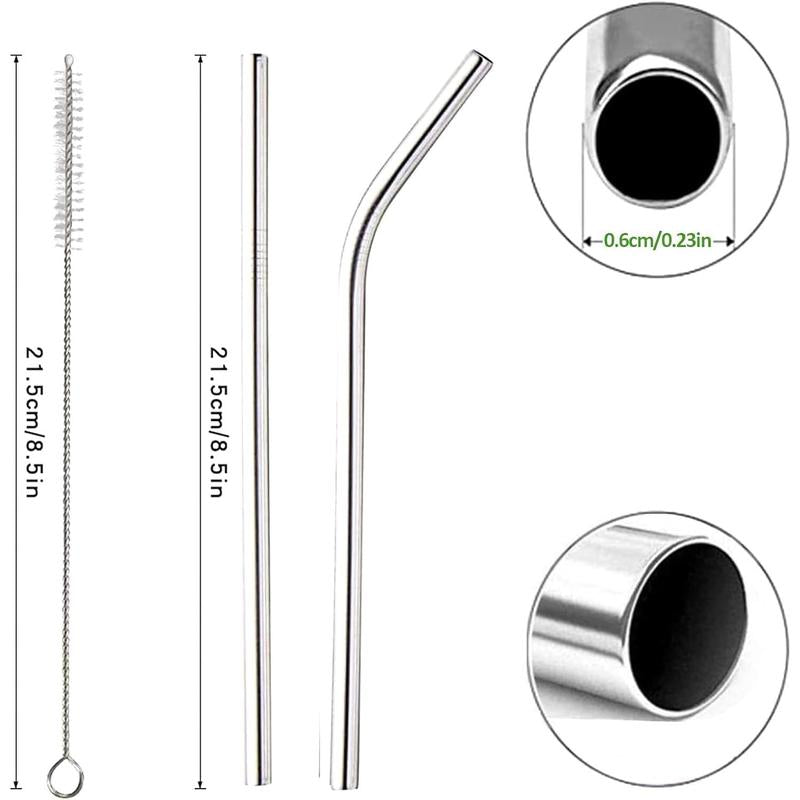 Set de 16 popotes Reutilizables de Acero Inoxidable | 8 Rectas + 8 Dobladas con 2 Cepillos de Limpieza