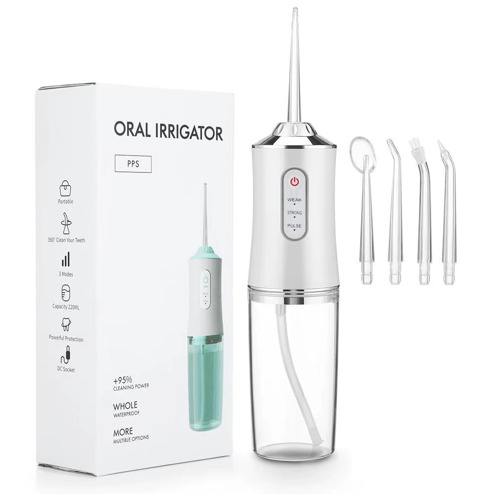 Irrigador Bucal Eléctrico con 5 Boquillas – 3 Modos, Recargable por USB, Depósito de 300 ml