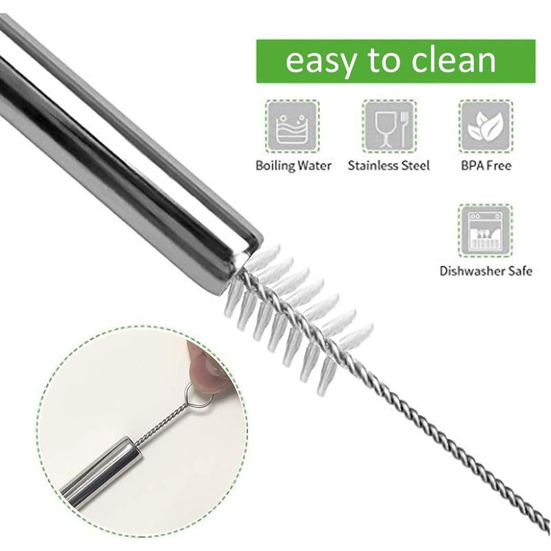Set de 16 popotes Reutilizables de Acero Inoxidable | 8 Rectas + 8 Dobladas con 2 Cepillos de Limpieza