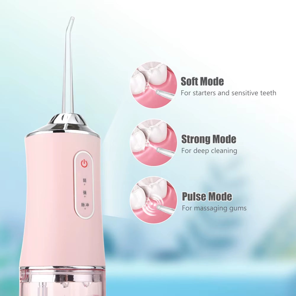 Irrigador Bucal Eléctrico con 5 Boquillas – 3 Modos, Recargable por USB, Depósito de 300 ml